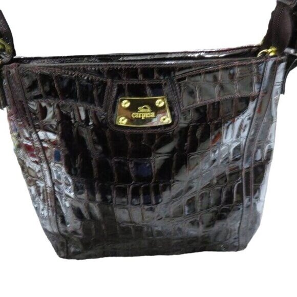 Carpisa Italian vegan leather red burgundy crocodile pattern handbag Stunning - Picture 1 of 13